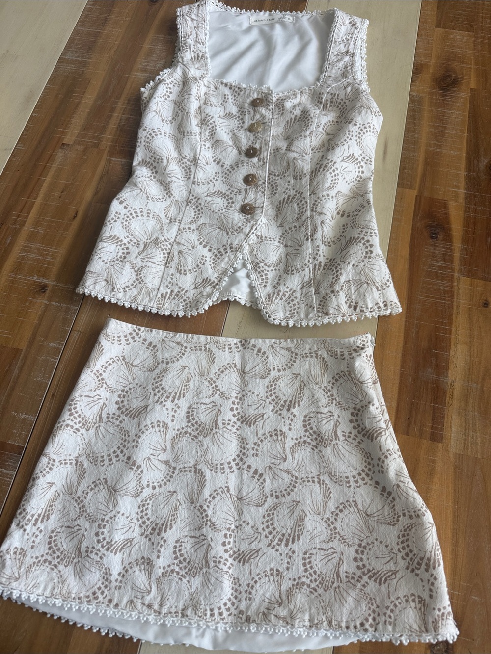 Altar'd State Cream Lace Floral Two-Piece Skirt Set